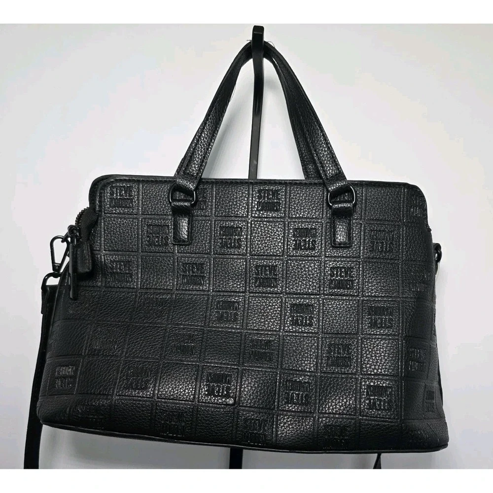 Steve Madden Bsidra Block Logo Satchel Detachable Crossbody Strap Faux Leather